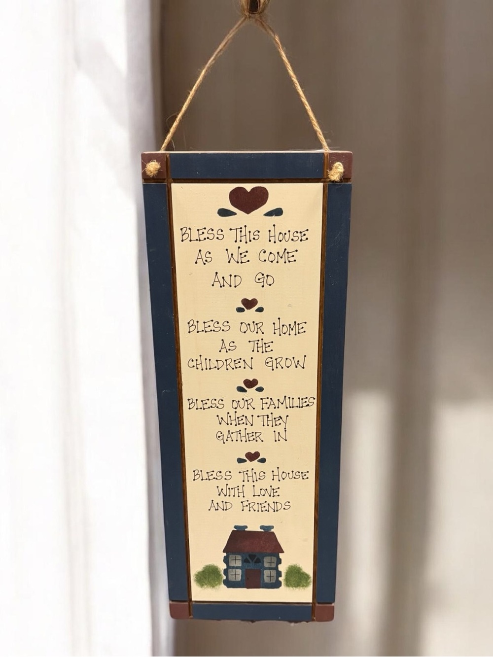 Vintage 1989 Hand Signed By Linda Spivey Folk Art "Bless This House" Wood Plaque